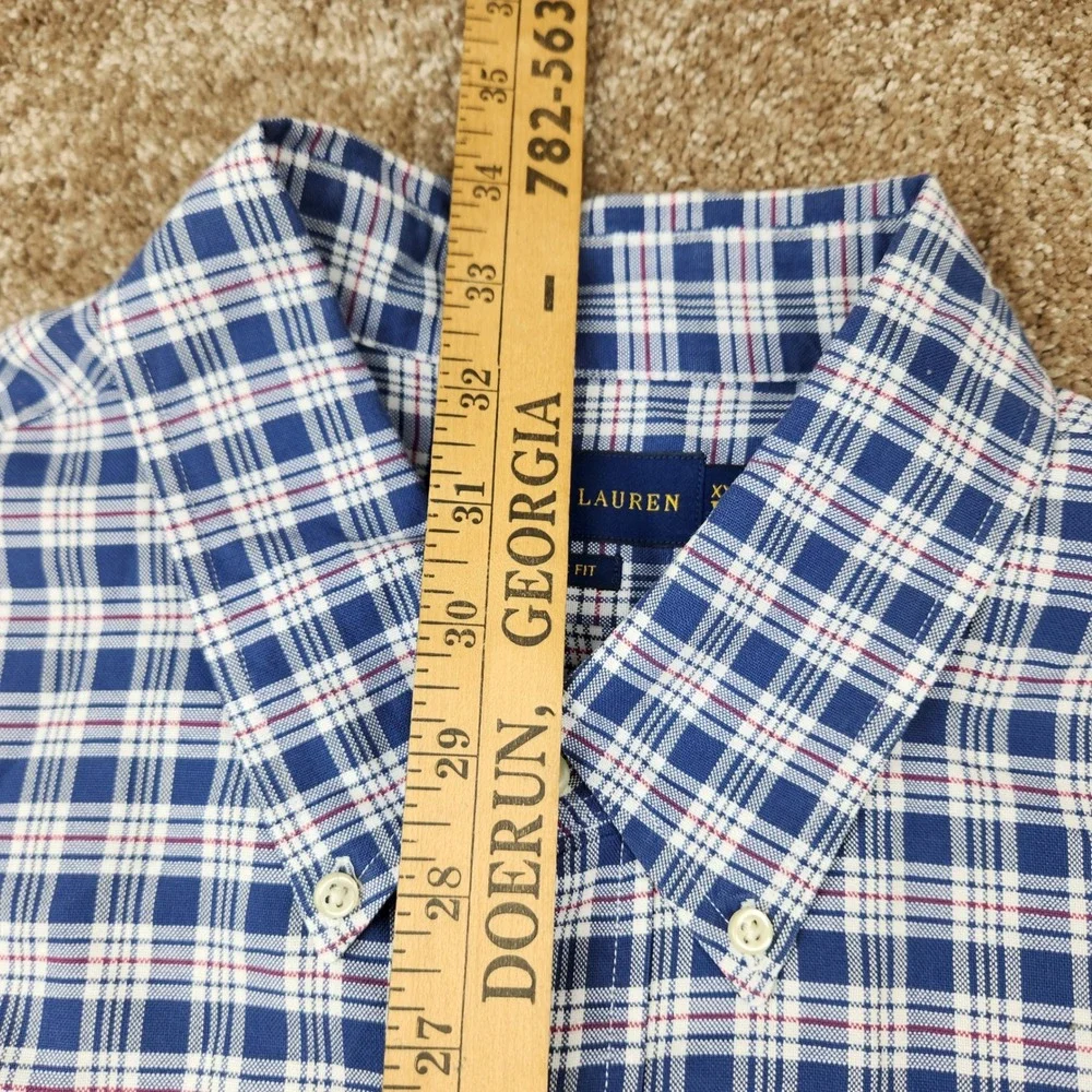 Polo Ralph Lauren Mens XXL Classic Fit Plaid Button Down Shirt Blue White Red